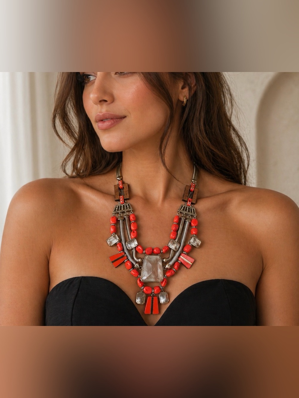 Loft large quartz and wood Statement Necklace
